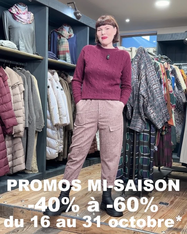 PROMOTIONS DE MI-SAISON
-40% à -60%
* sur une sélection d'articles du 16 au 31 octobre 2026
ㅤ
Le Look du jour !
ㅤ
Pantal