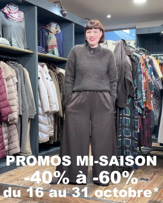 PROMOTIONS DE MI-SAISON
-40% à -60%
* sur une sélection d'articles du 16 au 31 octobre 2026
ㅤ
Le Look du jour !
ㅤ
Pantal